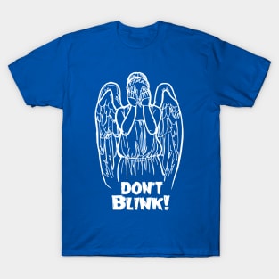 Don't Blink Winking Angel Bad Line Art in White T-Shirt